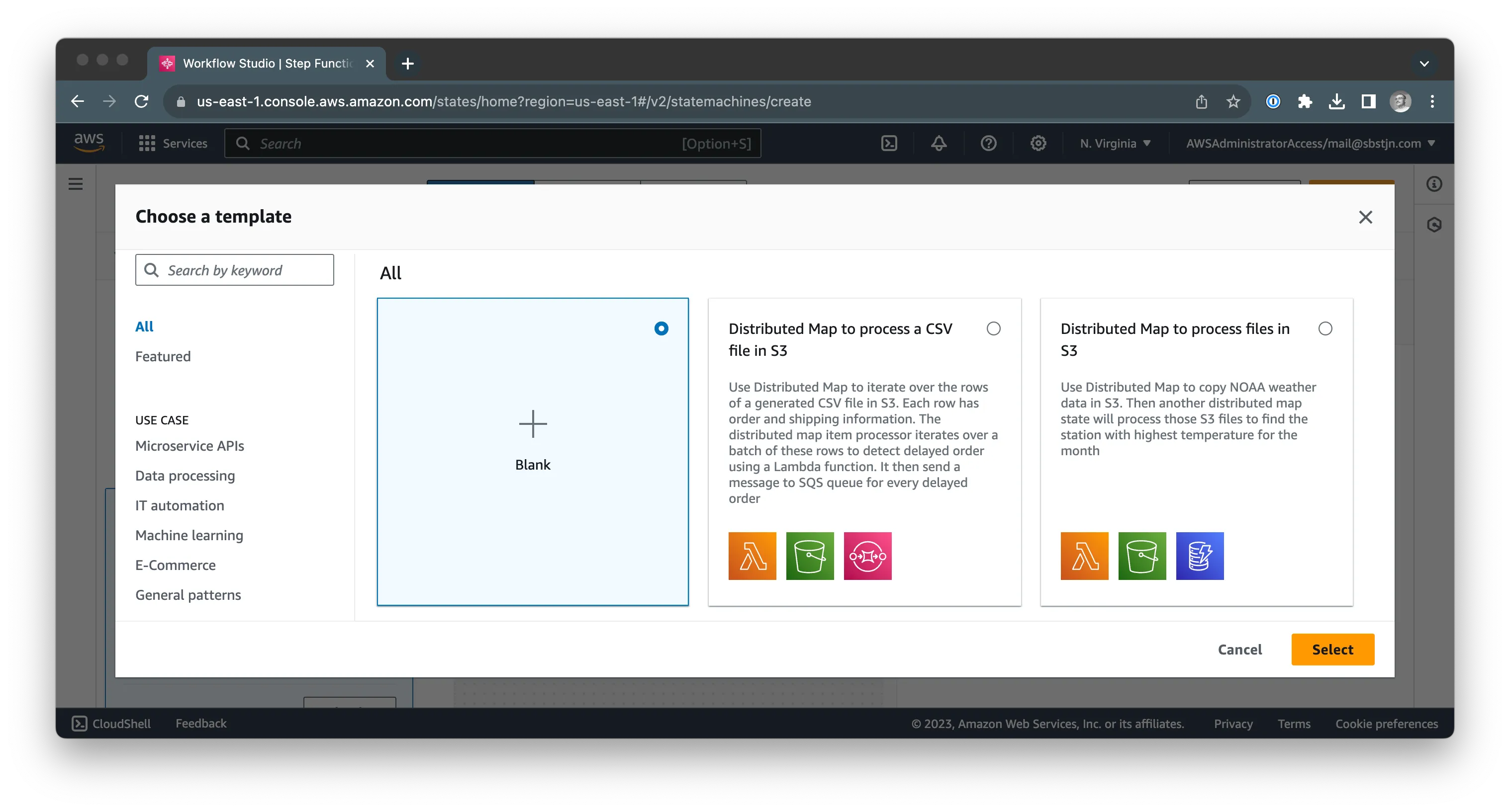 Create new AWS Step Function in AWS Management Console