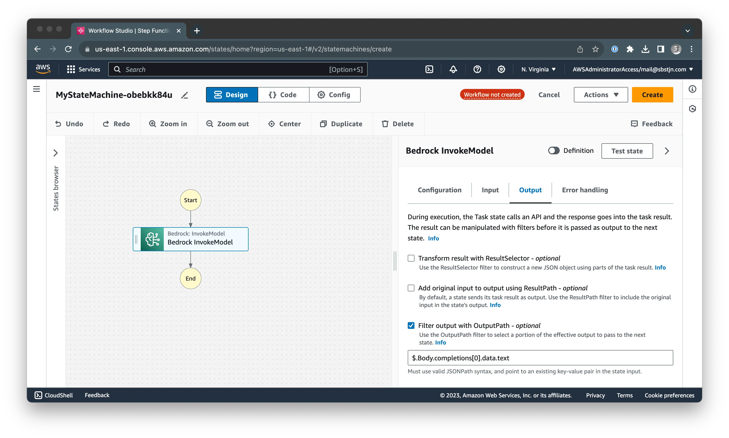 Configure output in AWS Step Functions