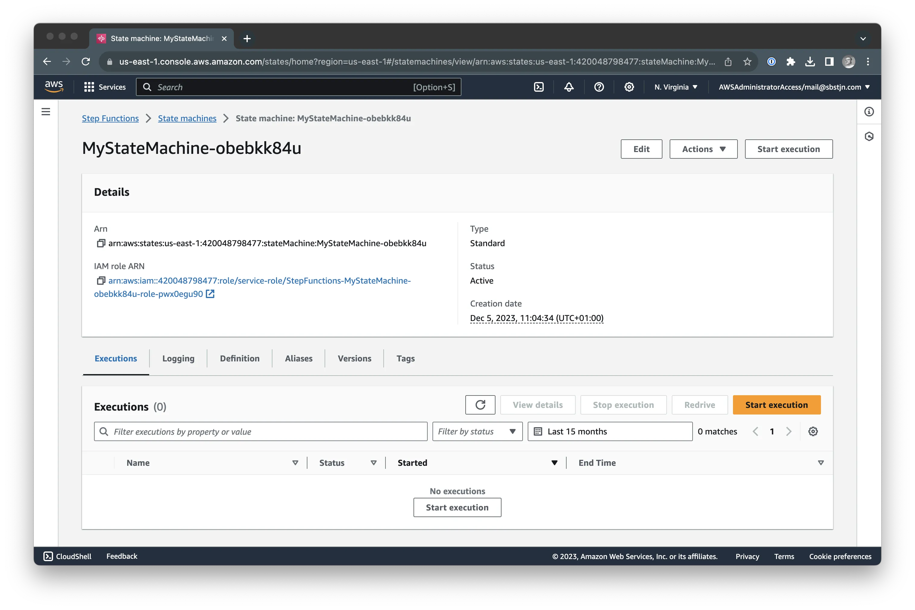 Overview of executions in AWS Step Functions