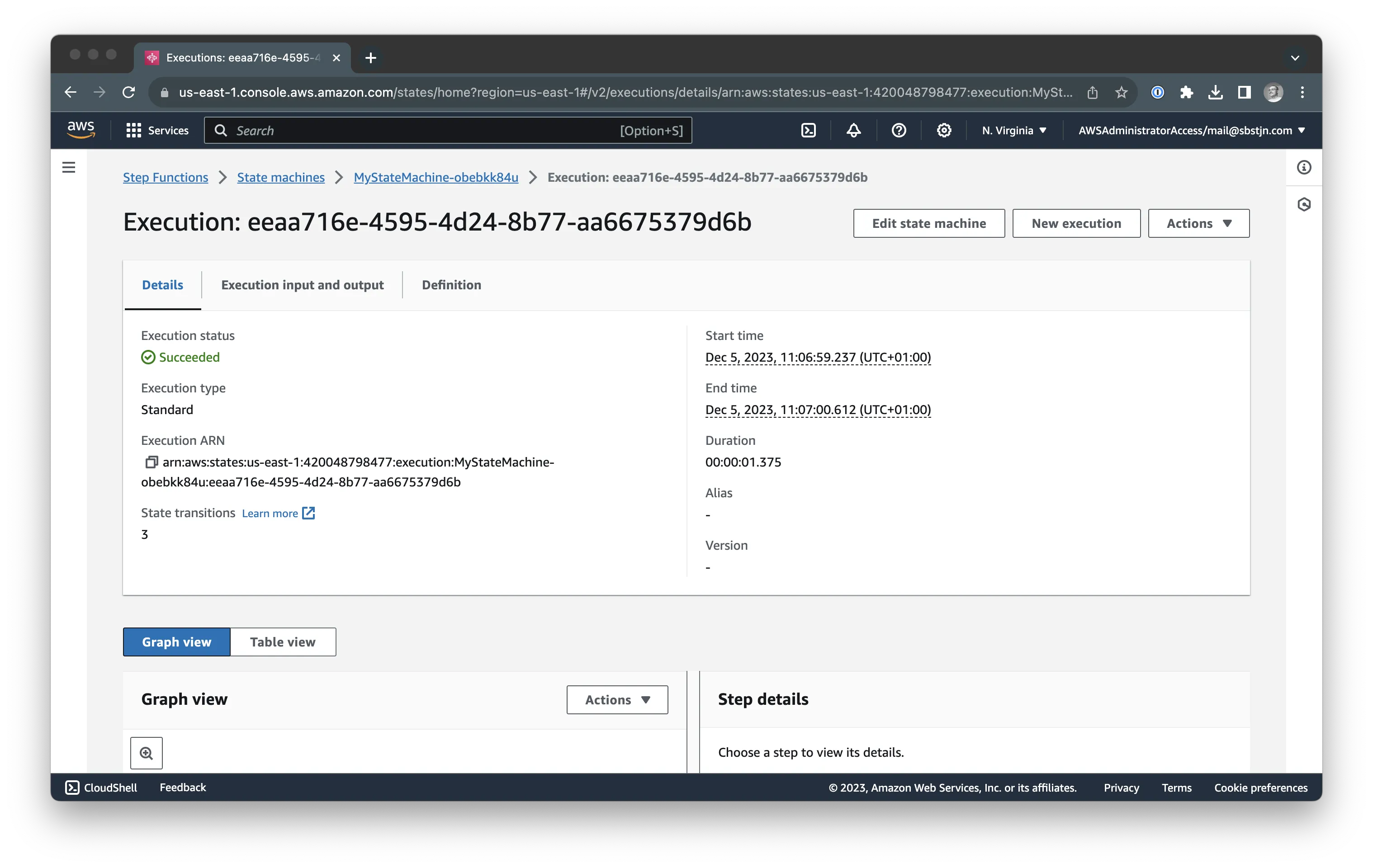 Details of AWS Step Functions execution