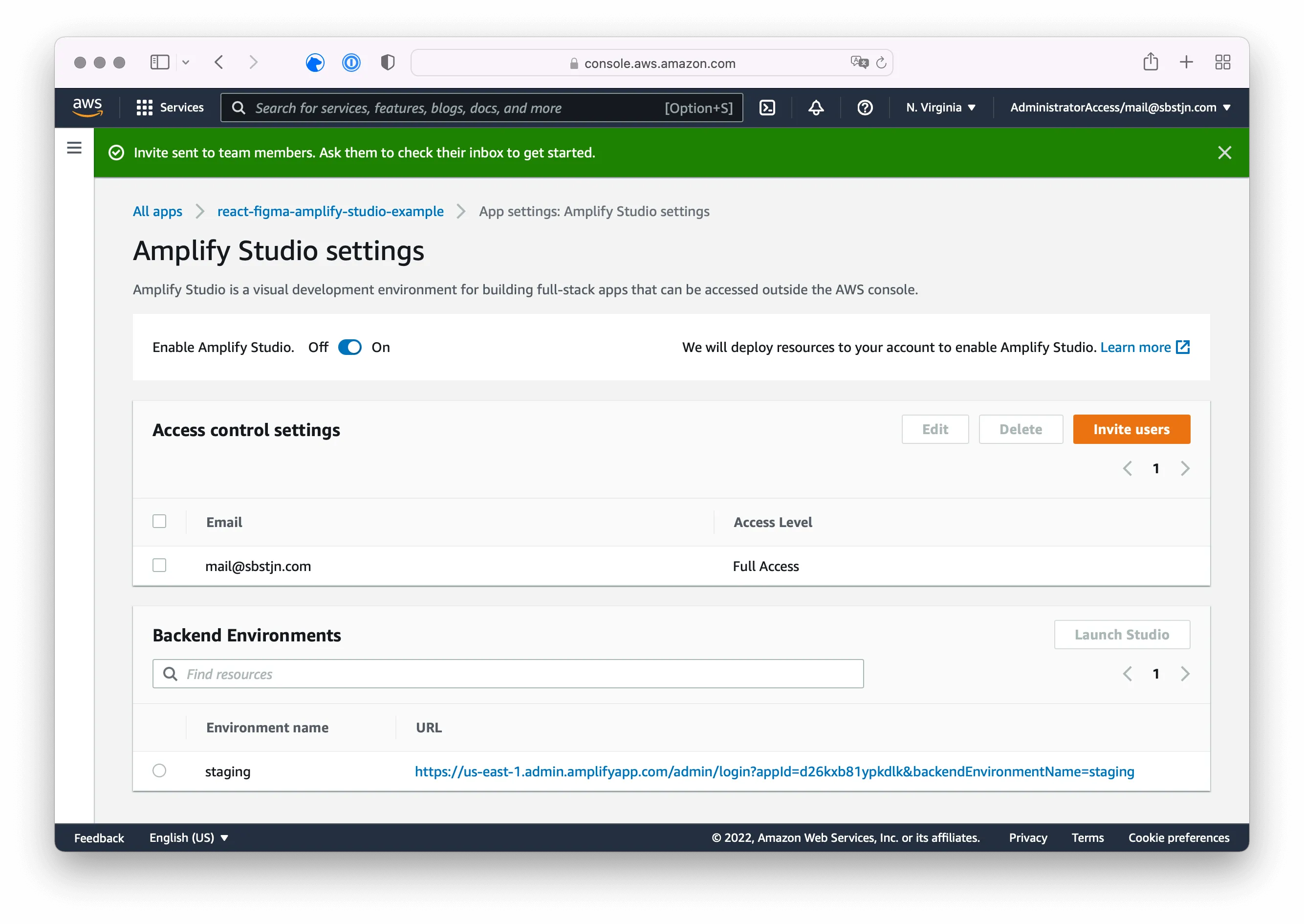 AWS Amplify Studio users invite success