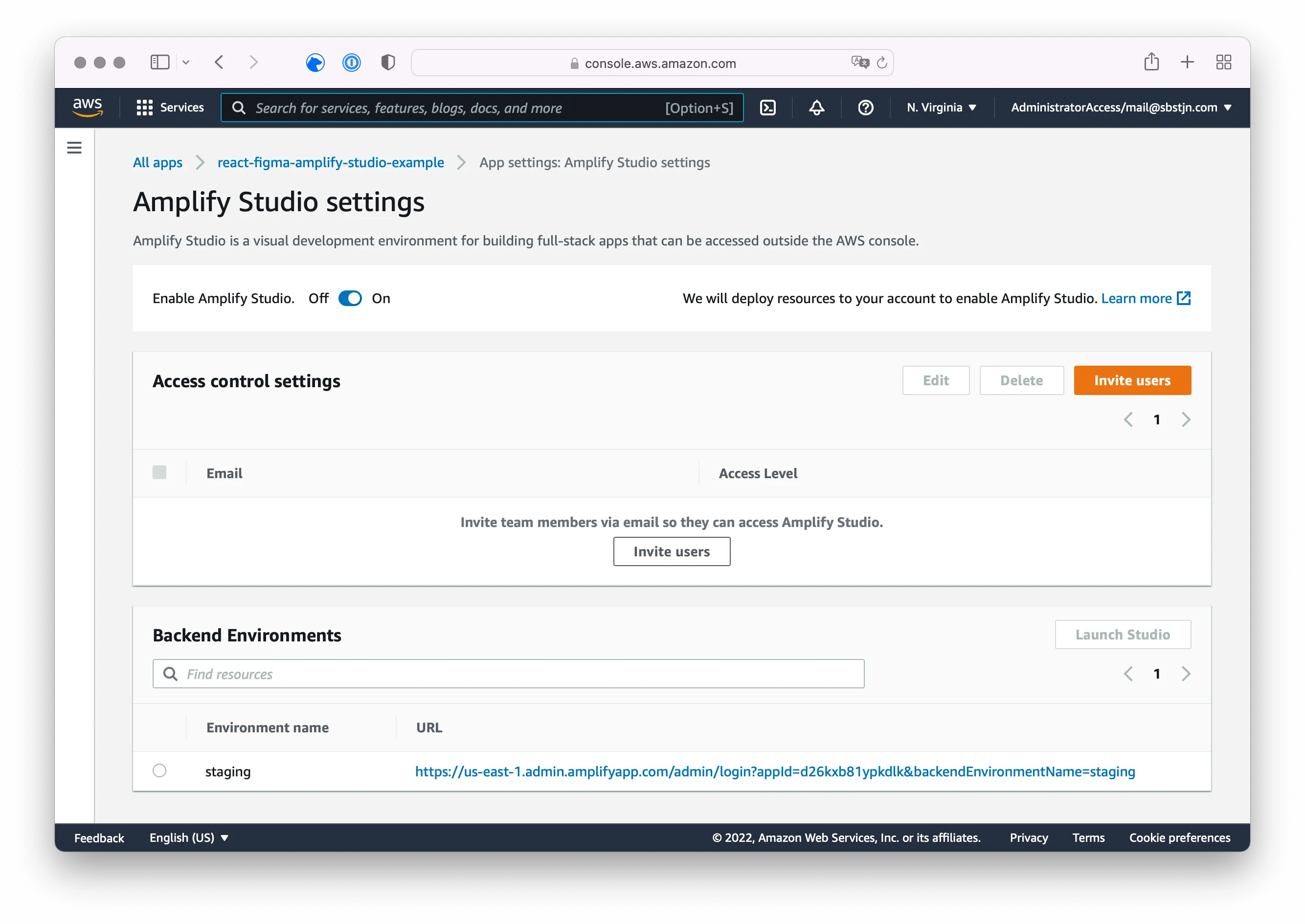 AWS Amplify Studio settings