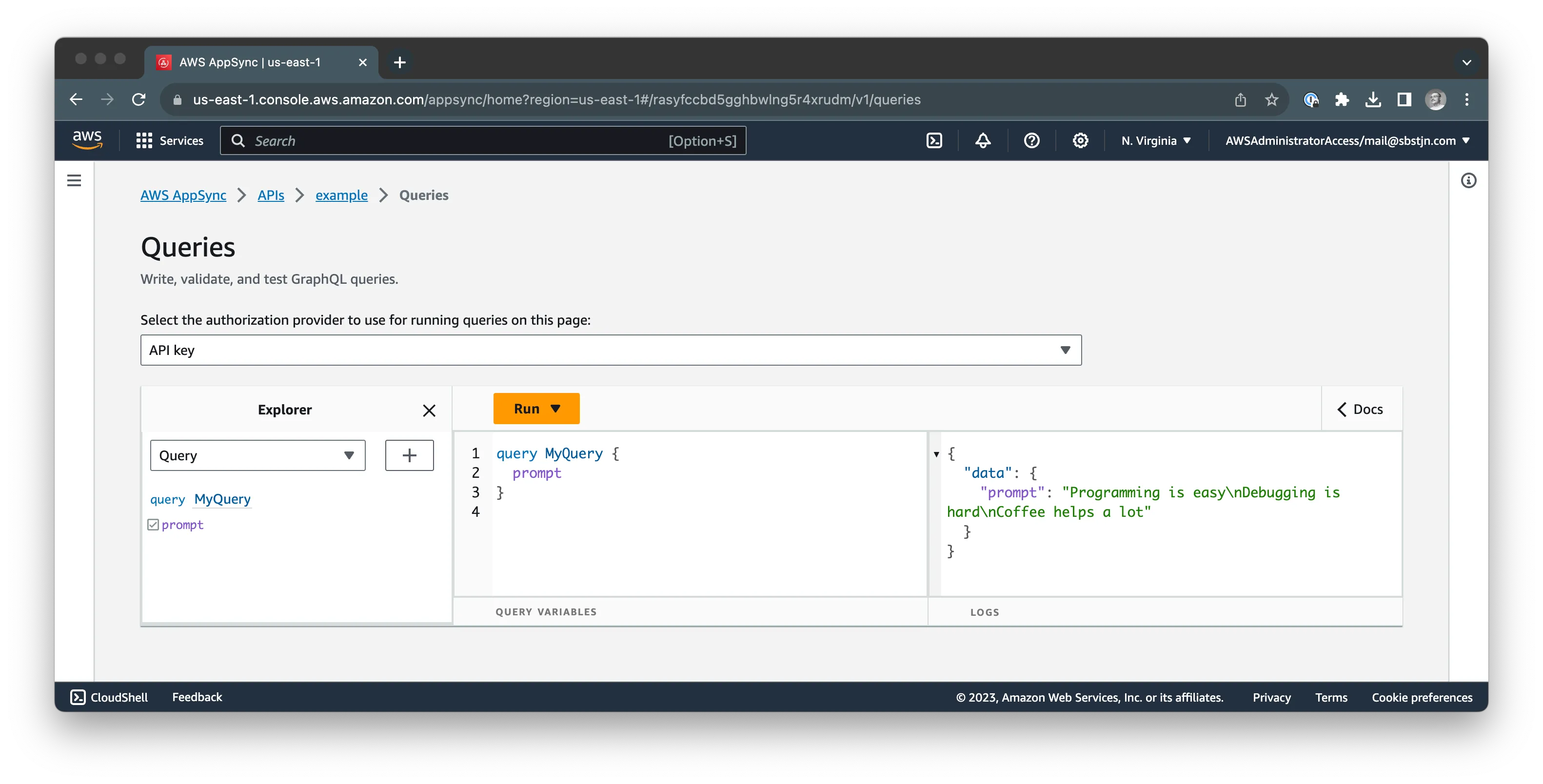 AppSync Browser Console and Amazon Bedrock prompt