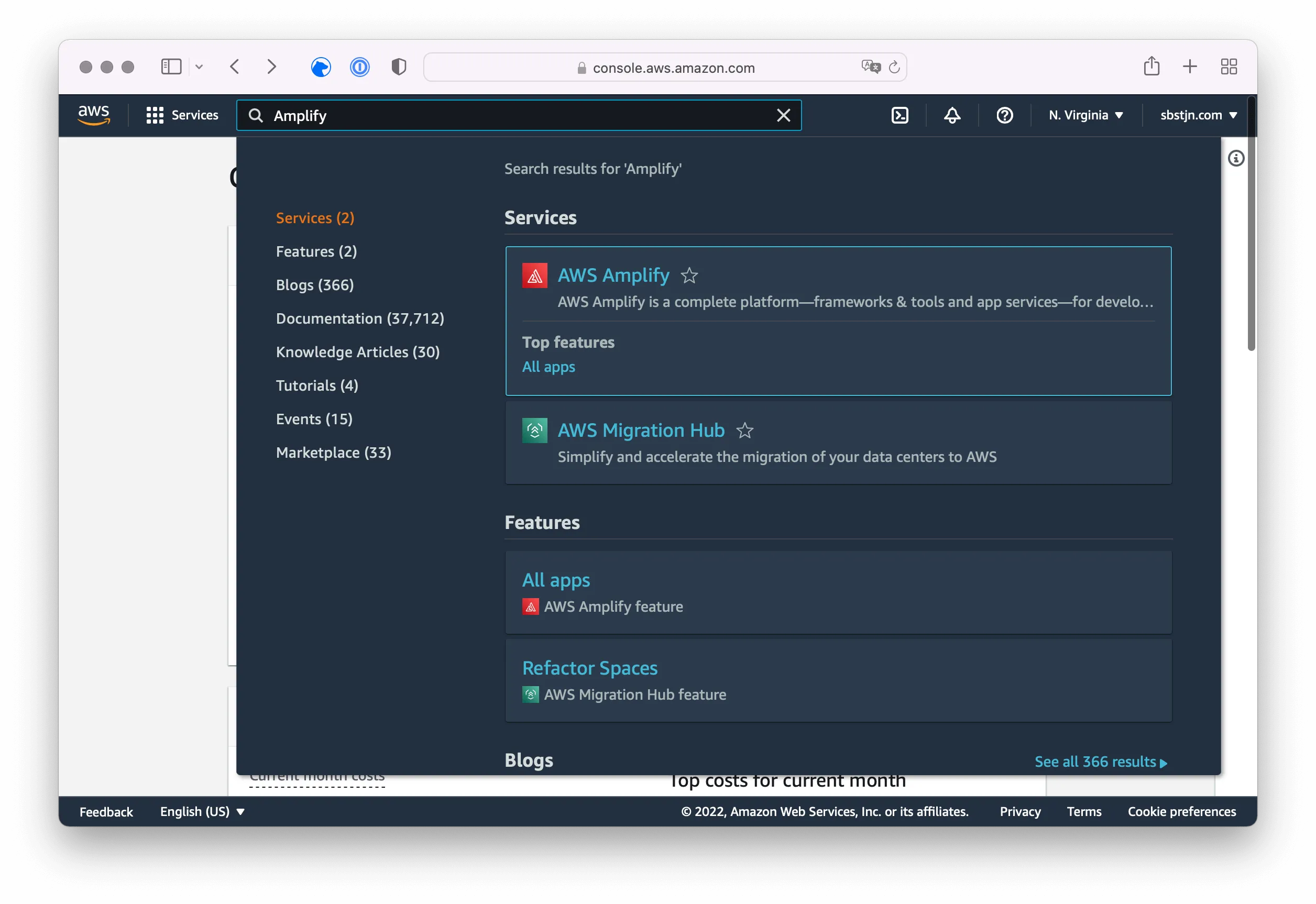 aws console: select aws amplify