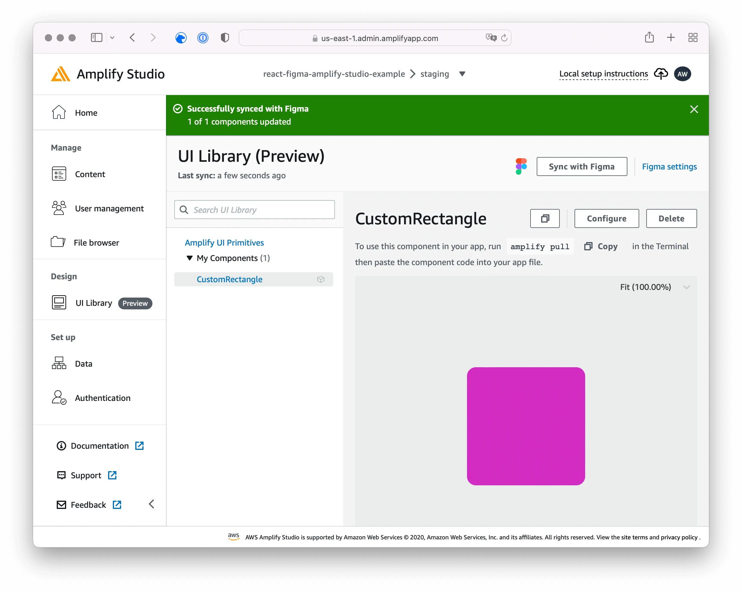 aws amplify studio: sync with figma success