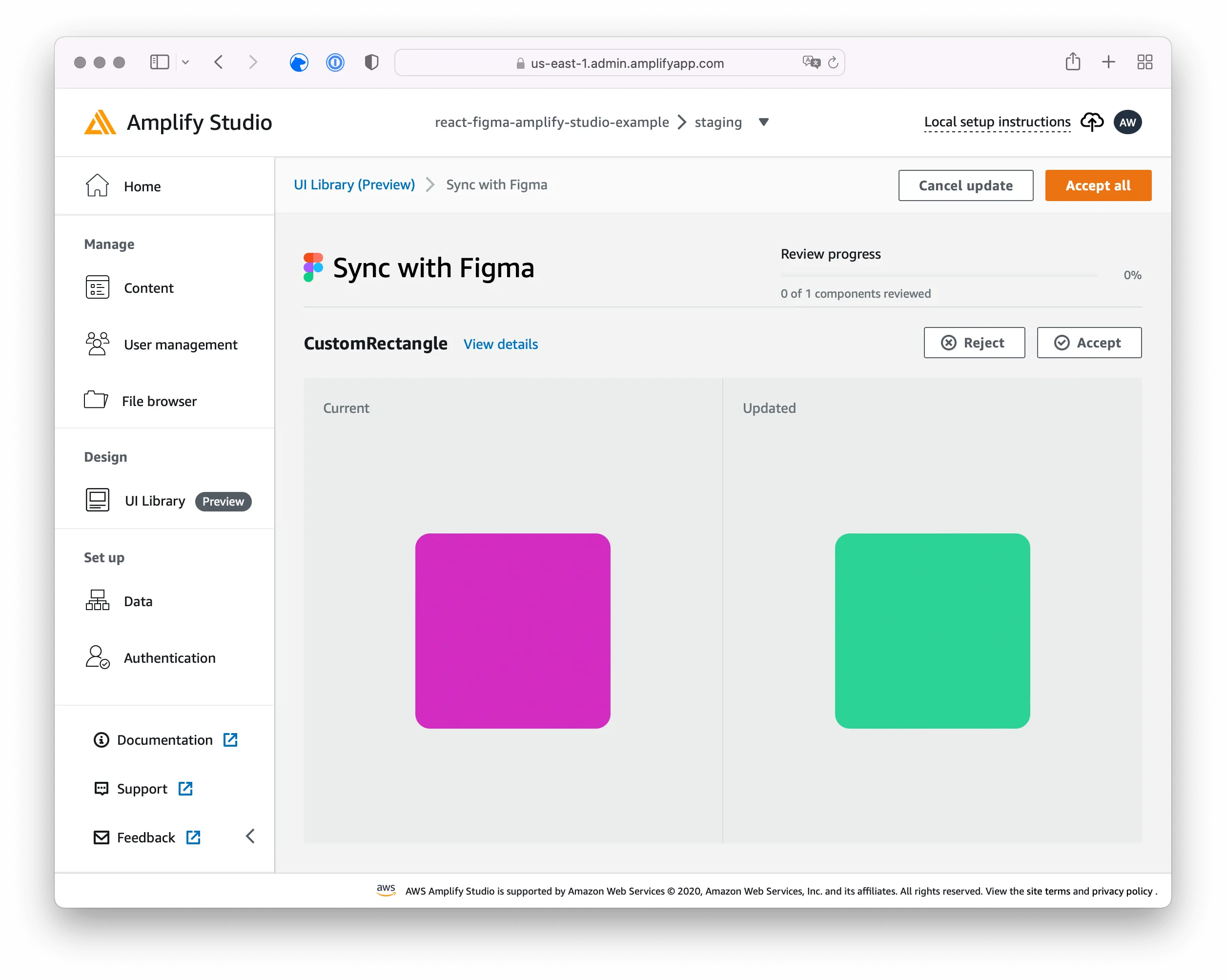 aws amplify studio: update components and review changes