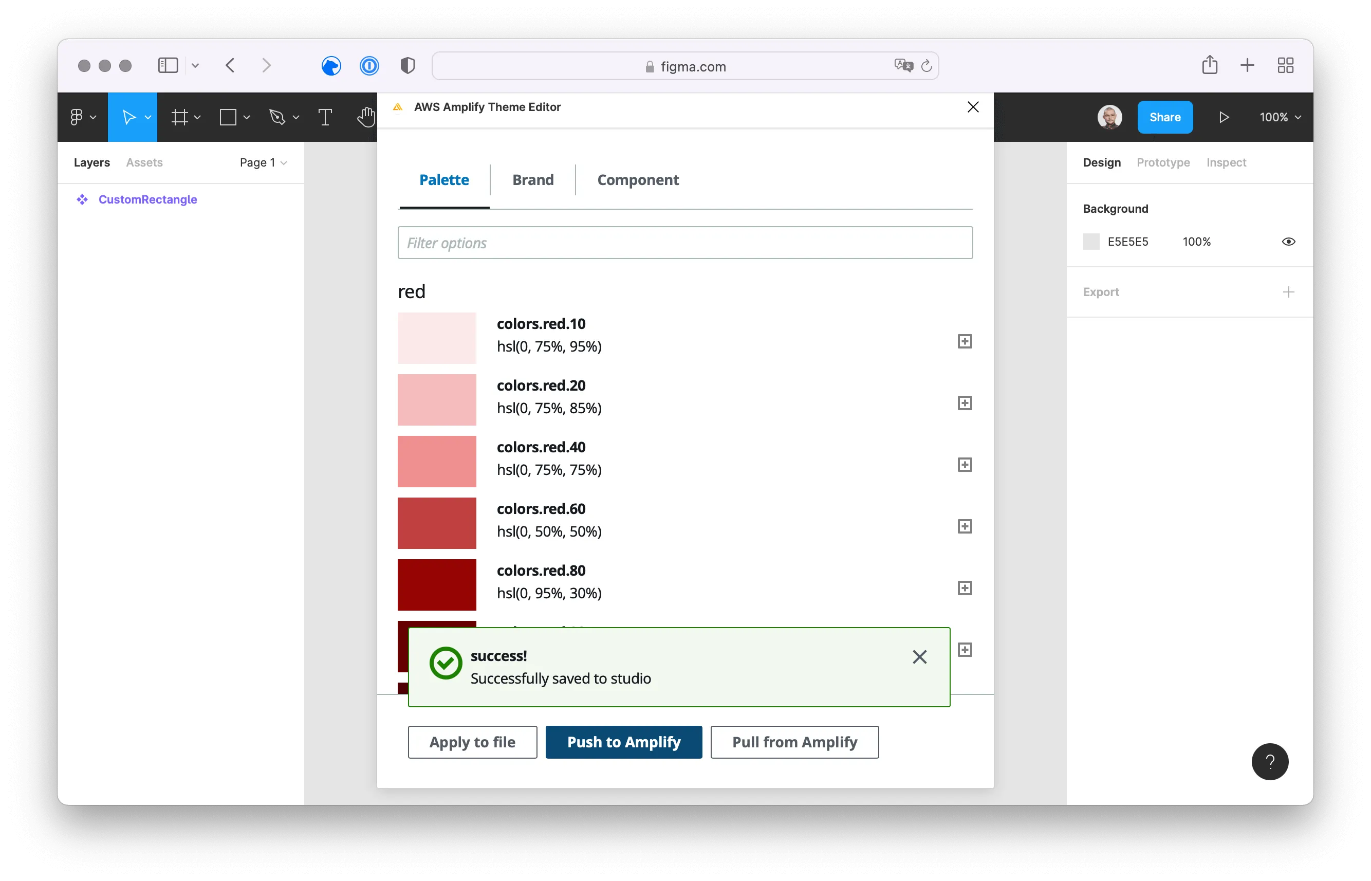 AWS Amplify Theme Editor success