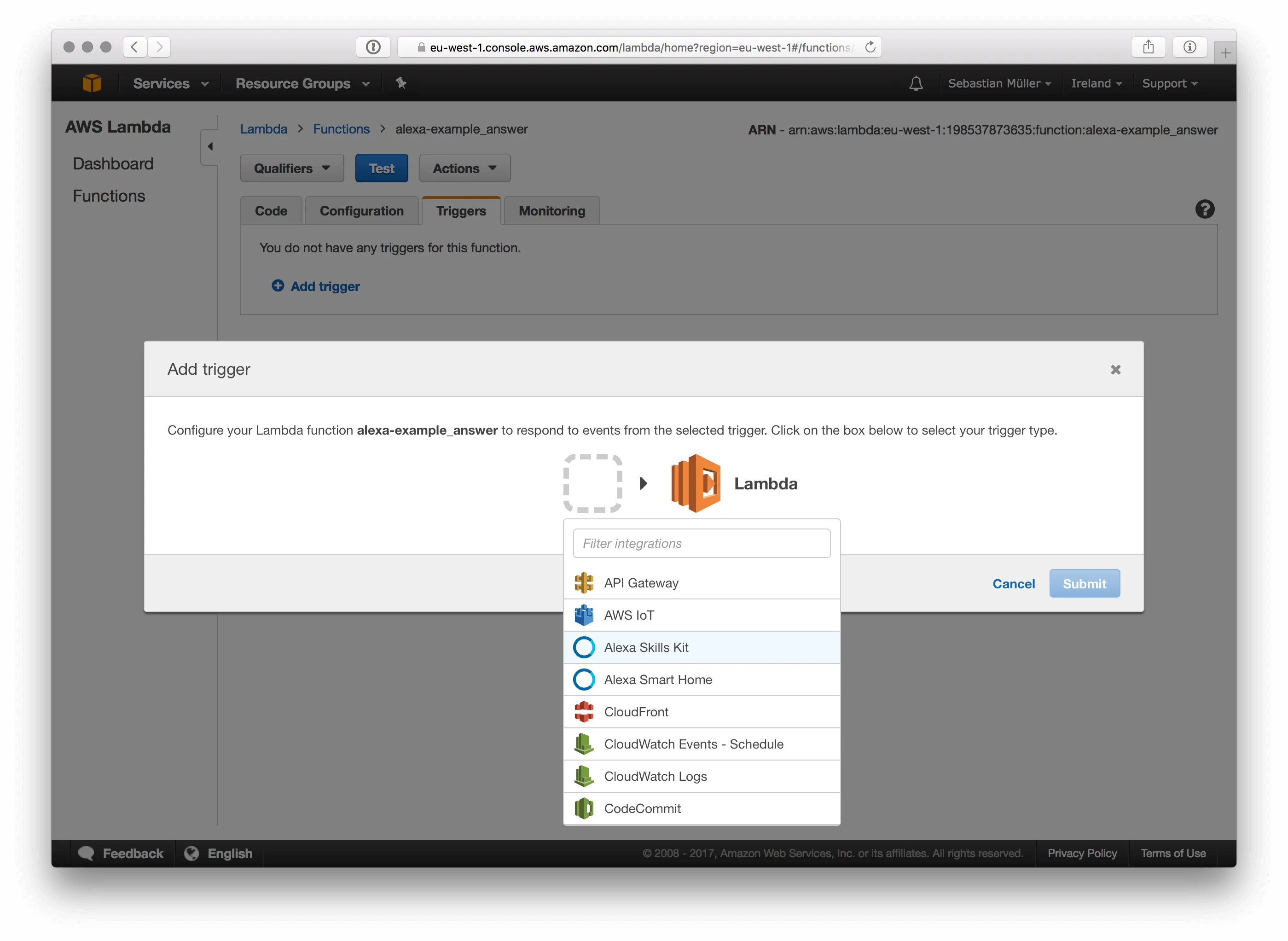 AWS Lambda Alexa Skill Trigger