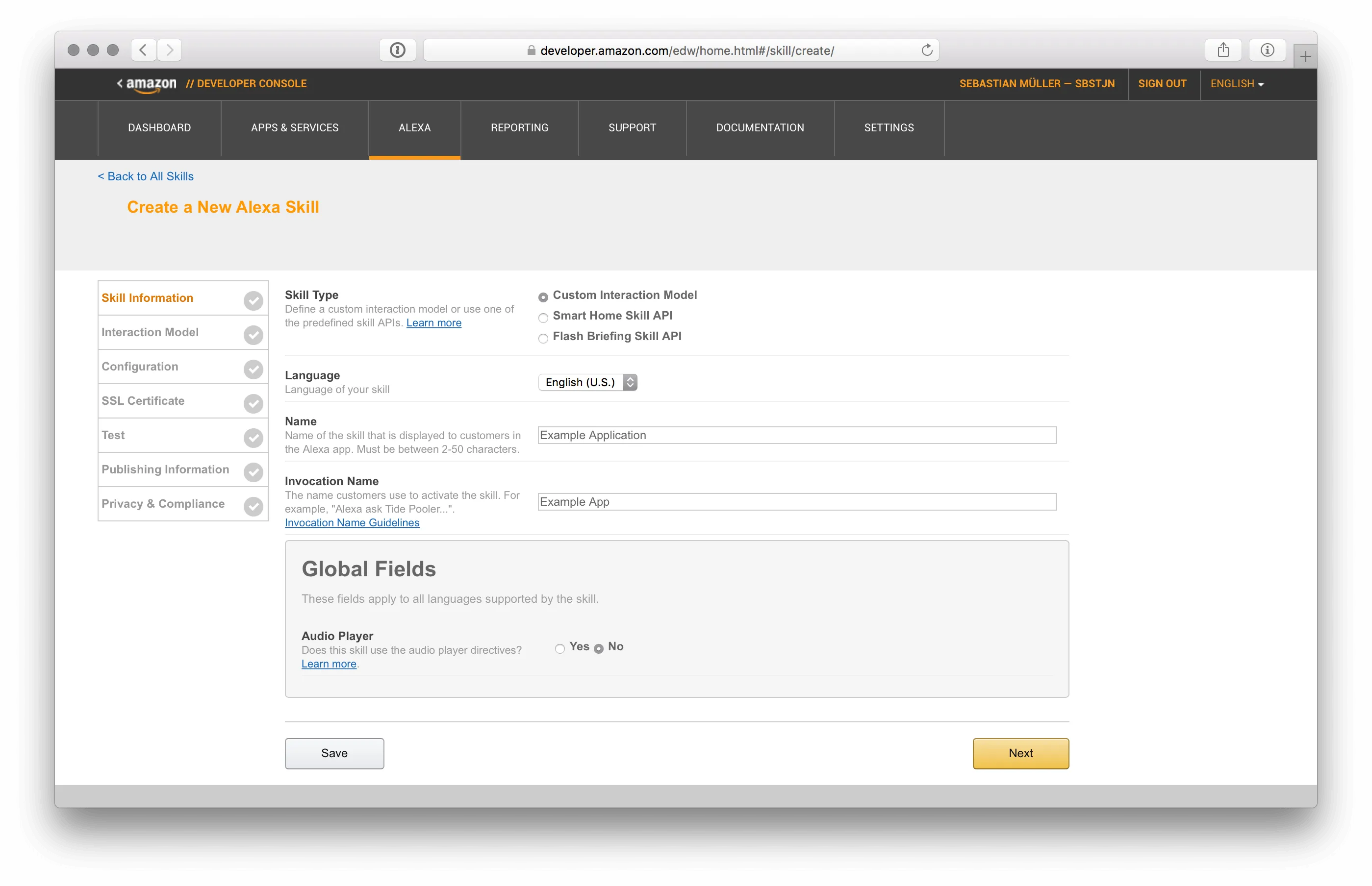 Amazon Developer Console for Alexa Skil