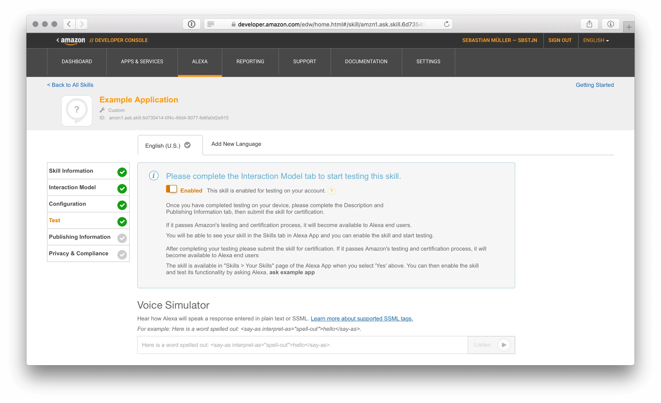 Alexa Skill Testing on your Echo device