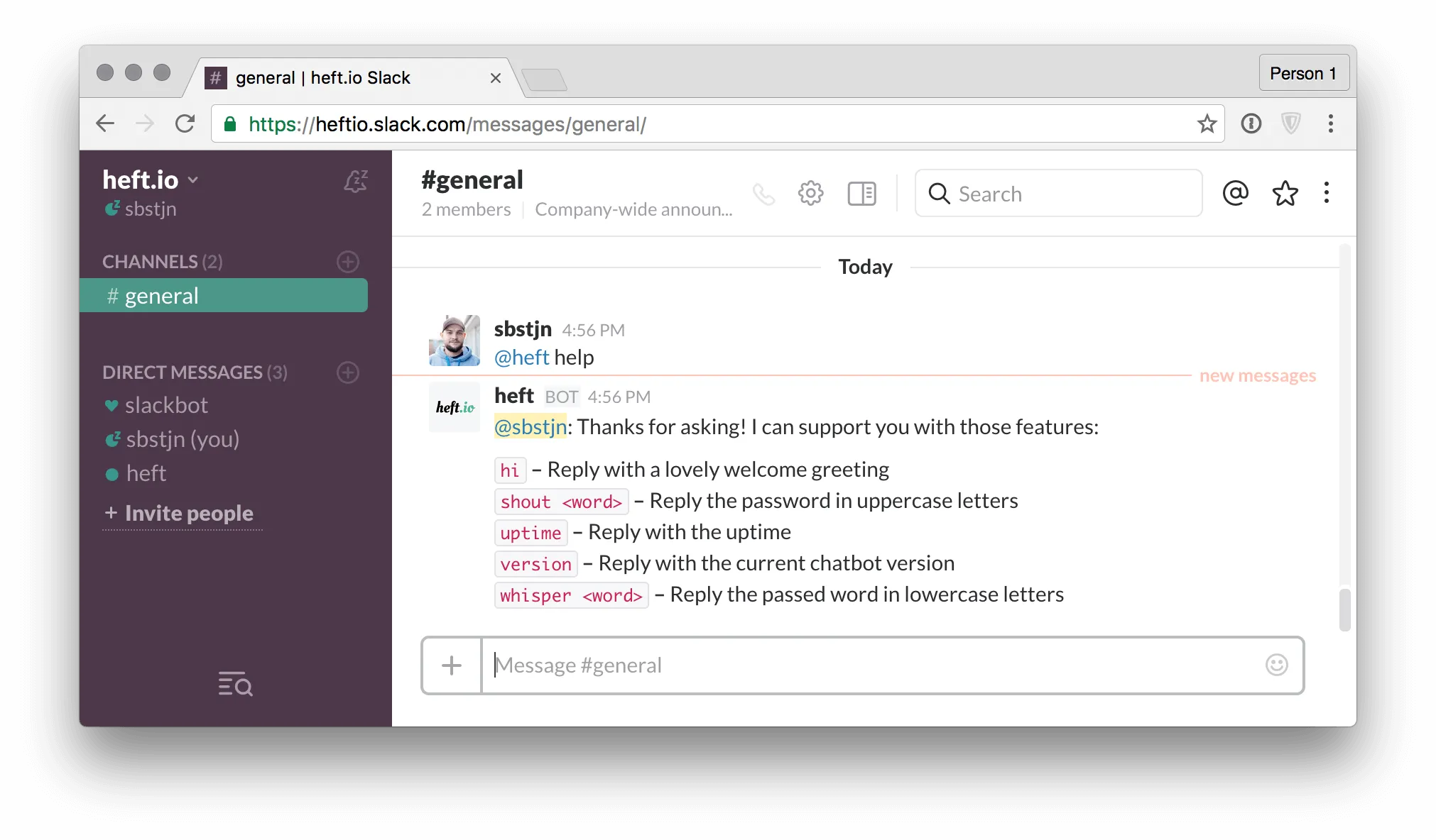 hanu Slackbot command list