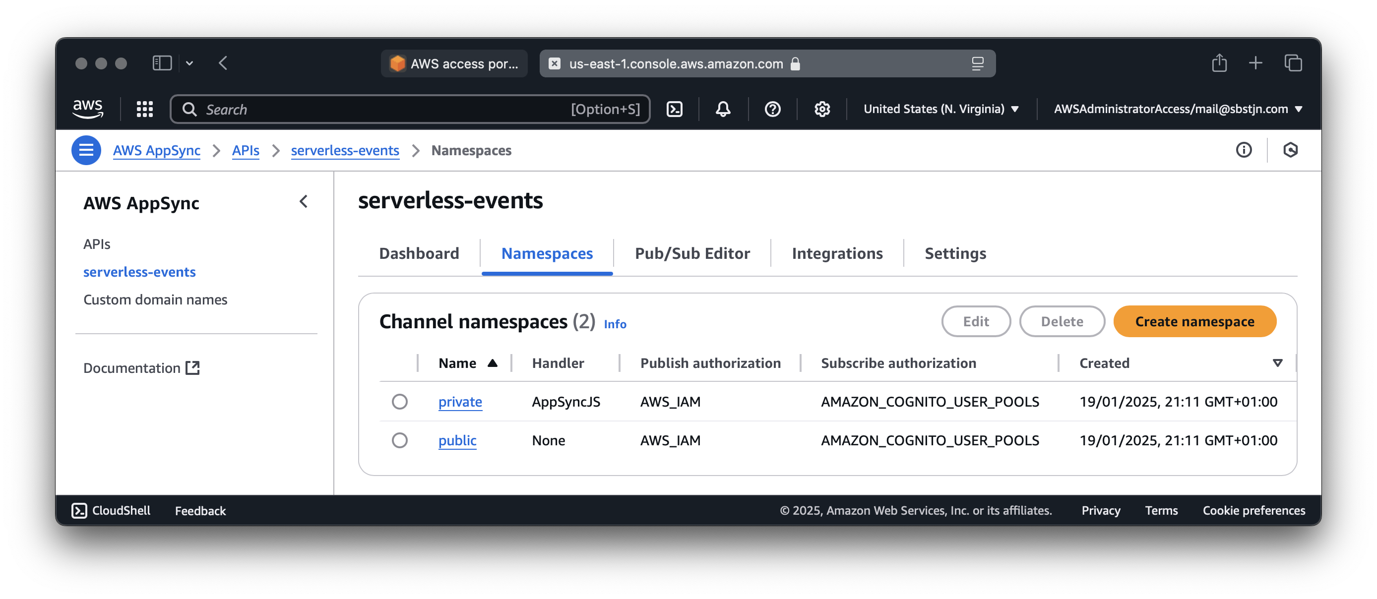 AppSync Events API and GraphQL Data API in the AWS Management Console