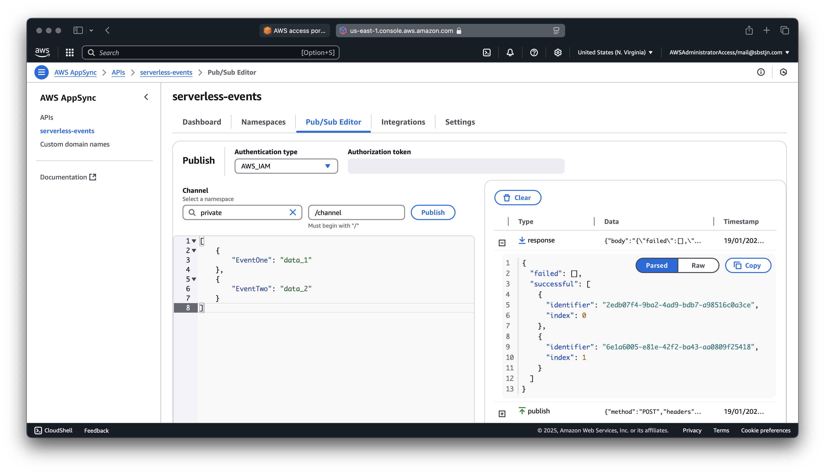 Publish message to AppSync Events API