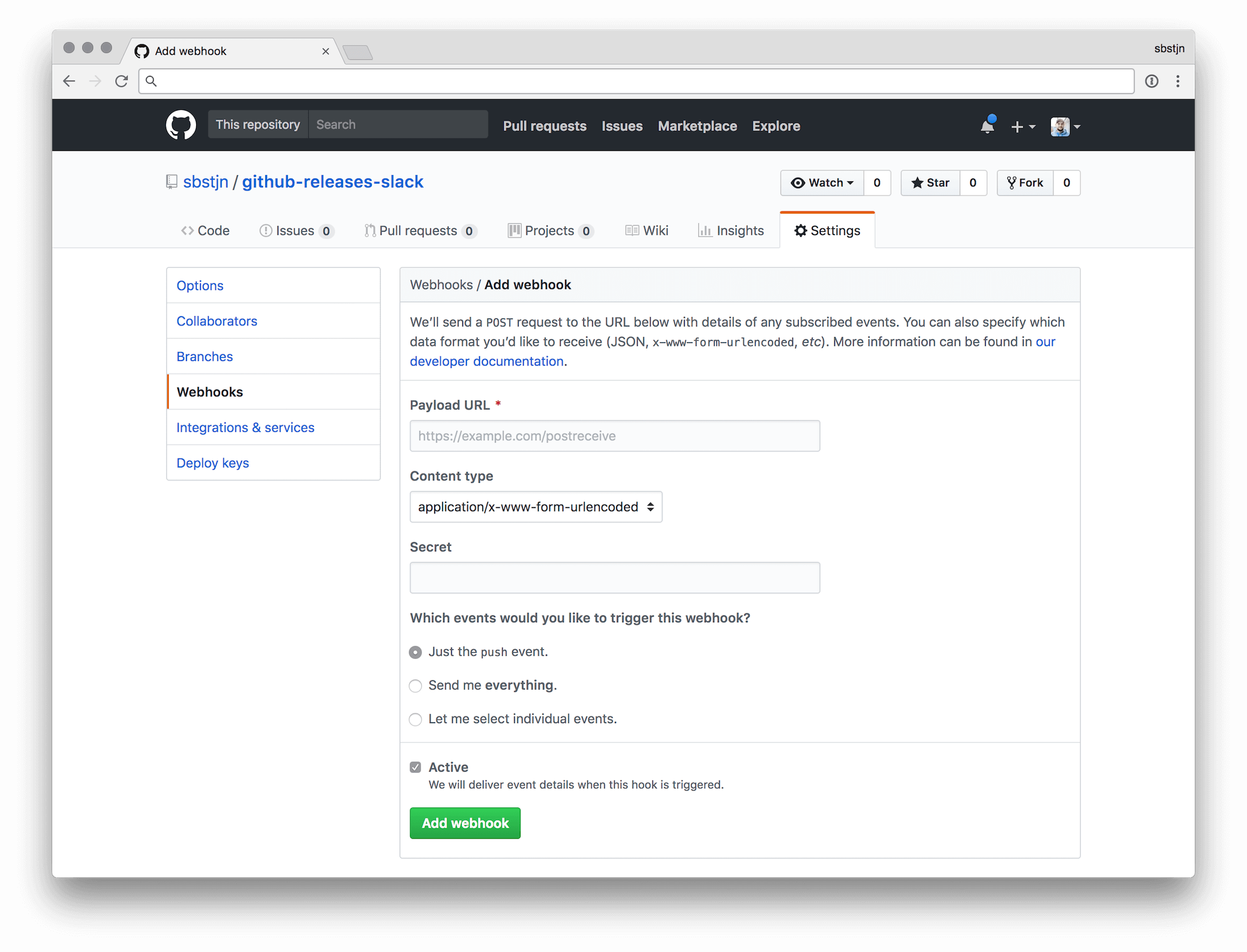 Configure GitHub Webhook