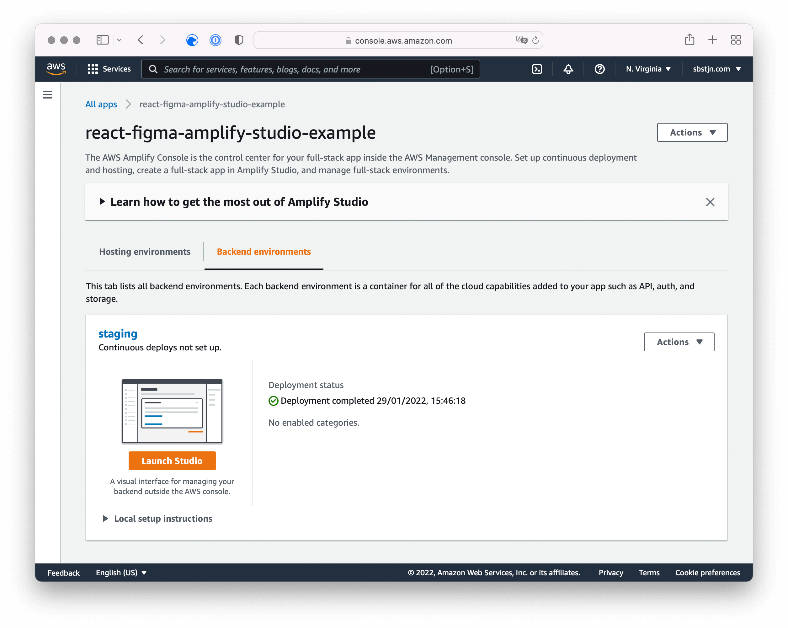 aws console: select your backend environment