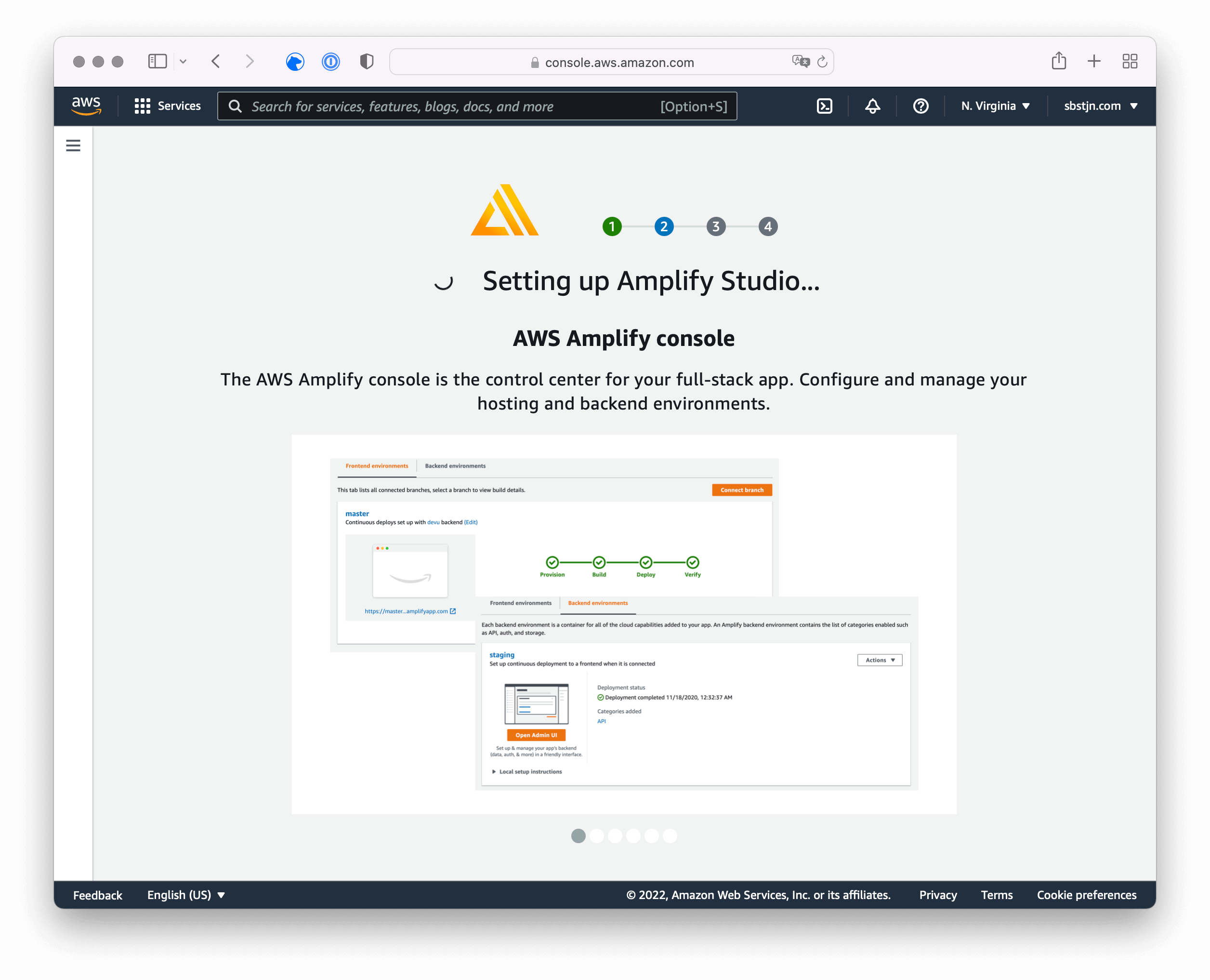 aws console: wait for new amplify app